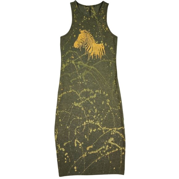 One of a Kind Zebra Dress Bleach Painted Reverse Dyed Bodycon Y2K Artcore Racer - Picture 2 of 12